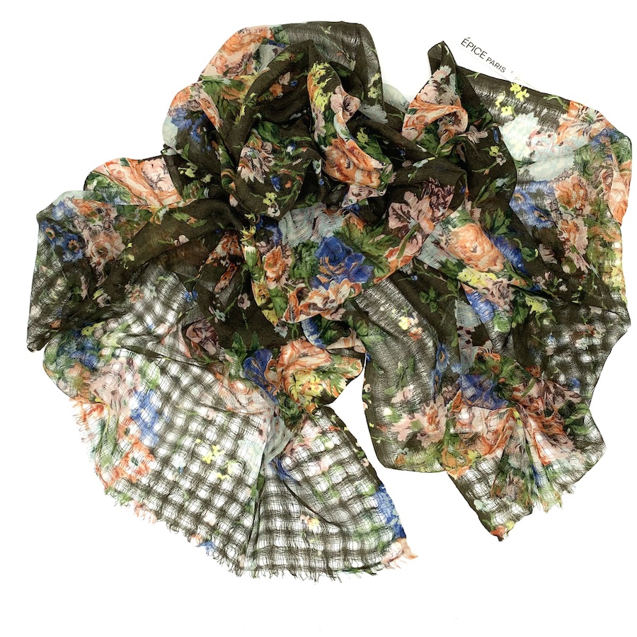 Epice Paris - Wolltuch Blumen dunkeloliv