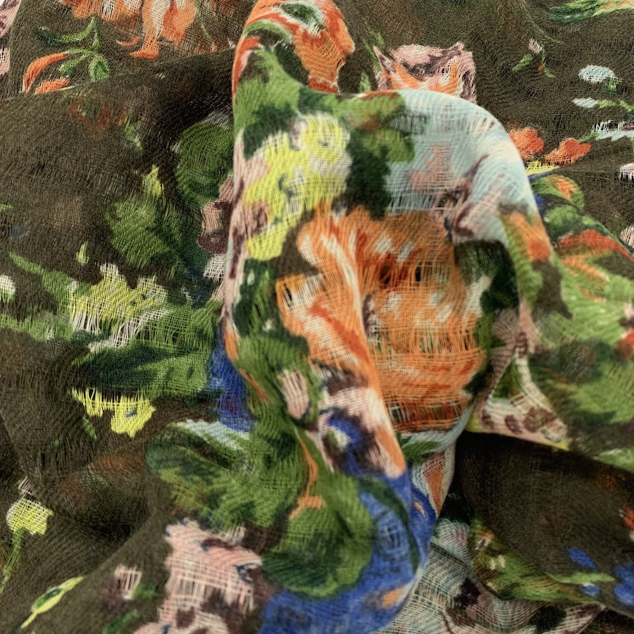 Epice Paris - Wolltuch Blumen dunkeloliv