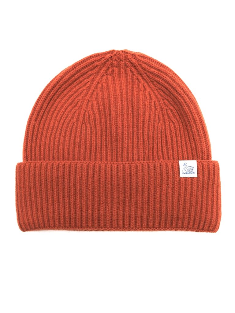 Hochwertige Mütze von Merz b. Schwanen in Merino, Seide und Kaschmir in orange