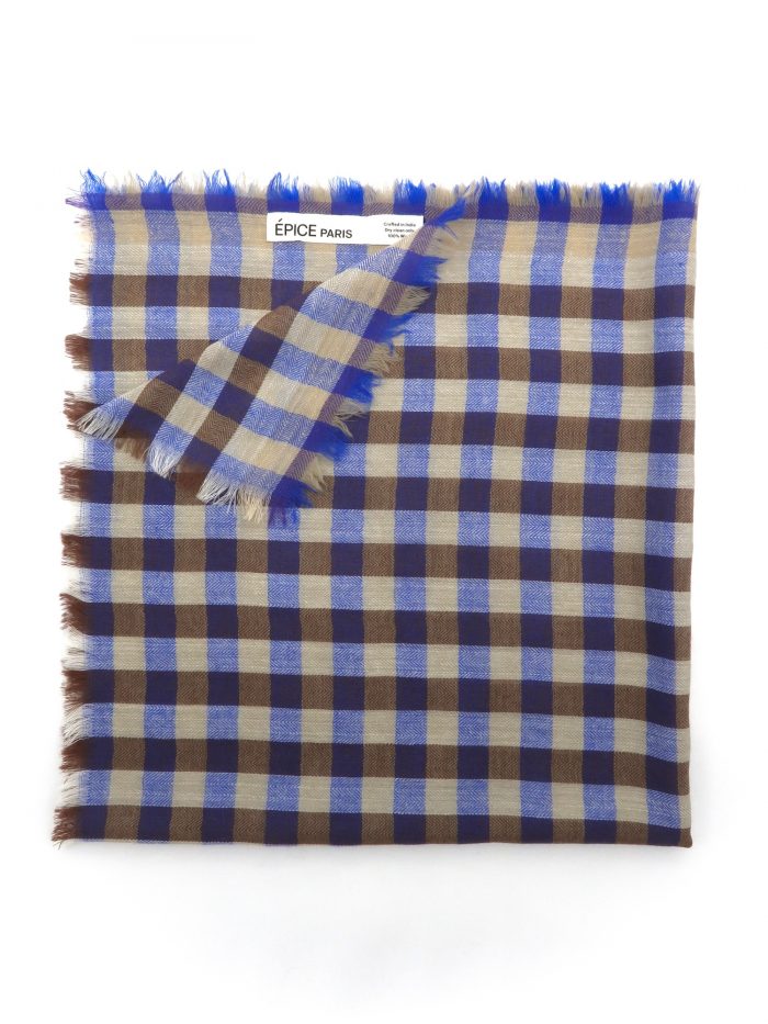 Kariertes Wolltuch in beige und blau