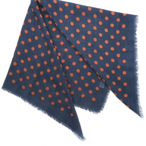 blaugraues Wolltuch mit ziegelroten Punkten