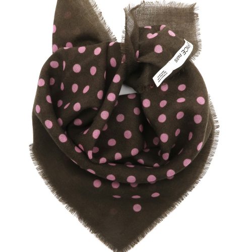 Schokobraunes Wolltuch mit himbeerfarbenen Punkten