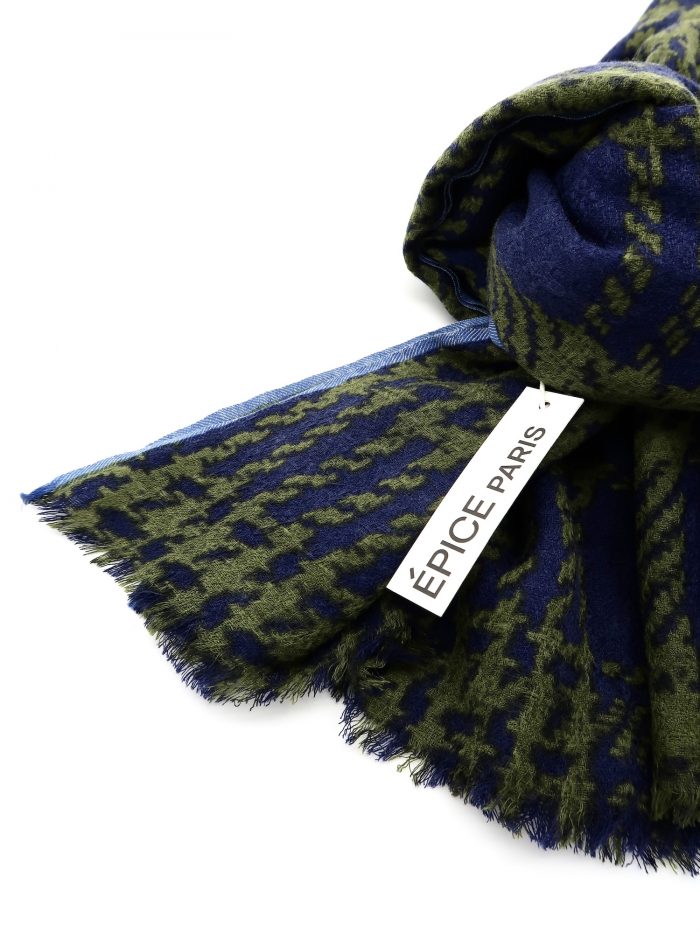 Feines Wolltuch in blau und grün im Tweed-Look