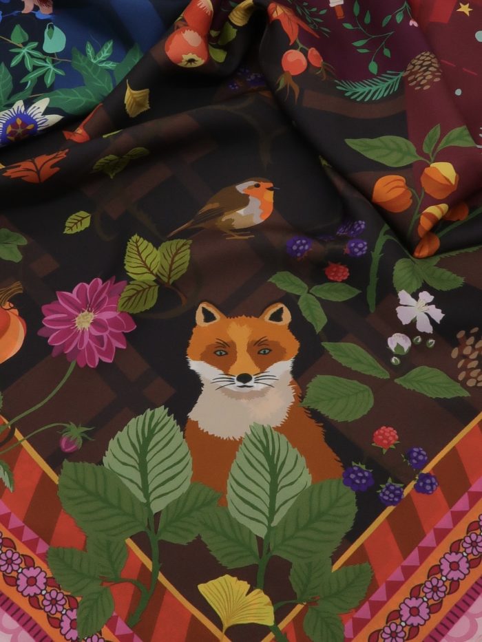 Seidentuch mit dem Motiv „Fuchs im Herbst“