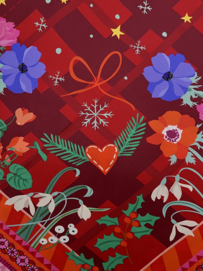 Detail, Seidentuch Cottage von Malfroy mit Wintermotiven